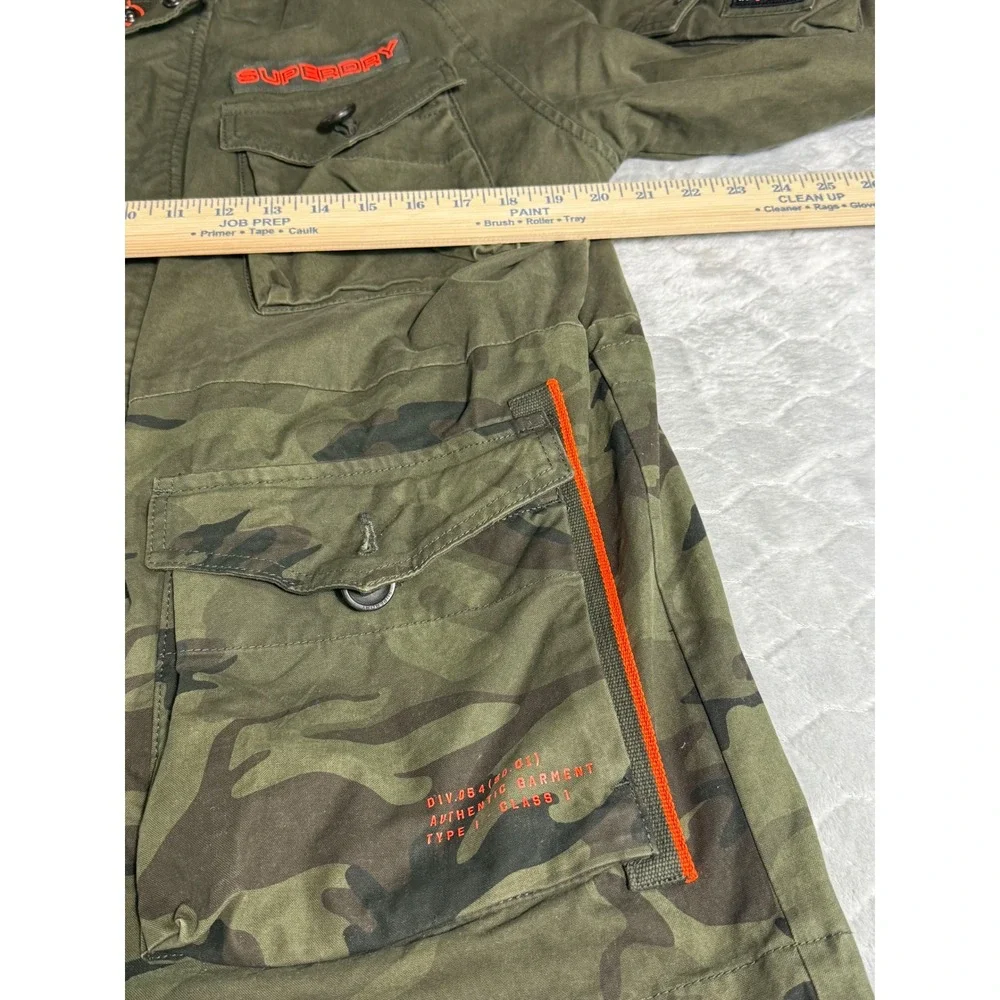 Superdry Rookie Edition Mens Camo Military Field Jacket Green Orange Hooded M